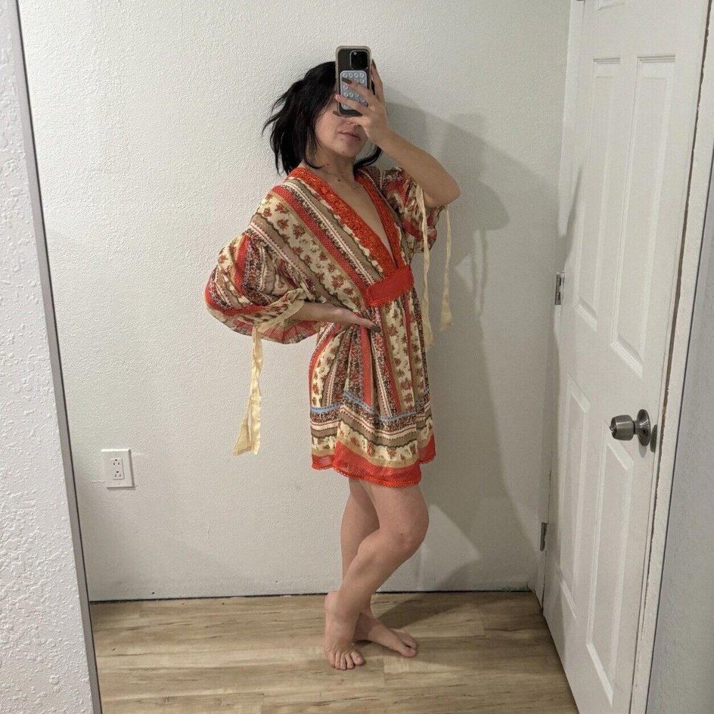 Agua Bendita Long‎ Sleeve Mini dress Women’s Size Large Boho Flare - Picture 13 of 13